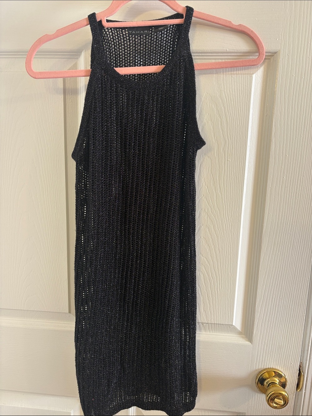 Tahari Black Metallic Knit Racerback Cover Up